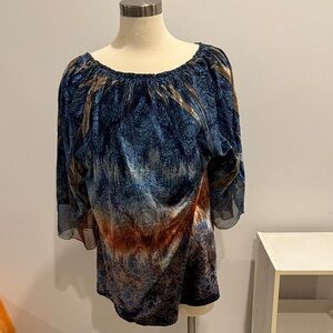 Elegant Blue and Brown Women's Top
